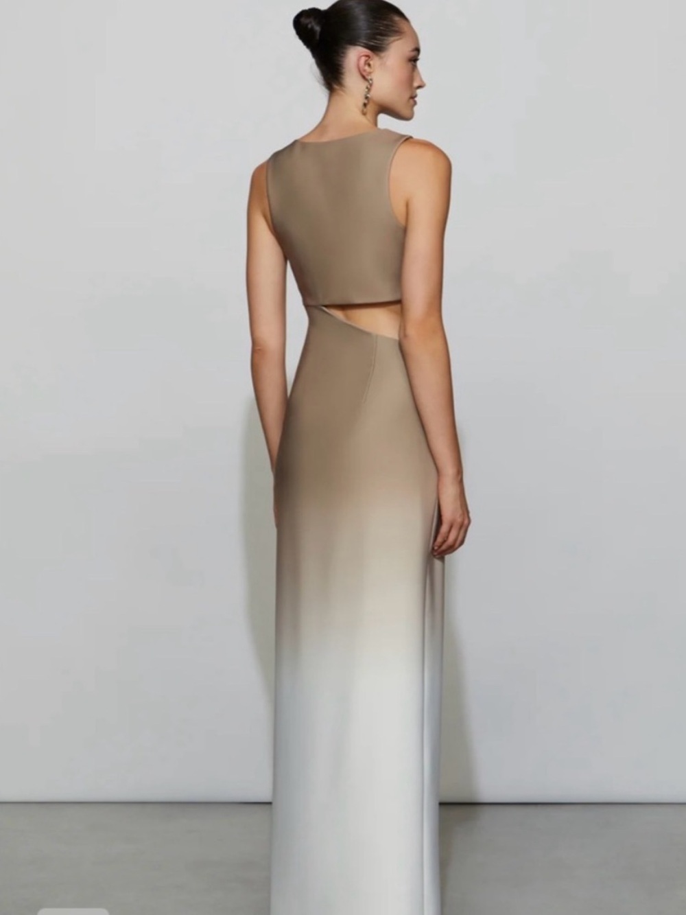 Et Ochs Tan Beige Ombre Maxi Dress with cutout and high slit and caplet Size 6 - Picture 3 of 4